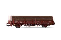 RENFE VAGON DE MERCANCIAS TELEROS ROJO CON CARGA DE TRONCOS (162 mm)