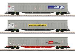 AUSTRIA SET DE 3 VAGONES PARED CORREDERA CARGO/TRANSWAGGON/RAIL CARGO