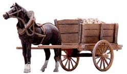 CARRO CON CABALLO TRANSPORTANDO MATERIAL - MONTADO Y PINTADO