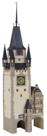 PUERTA MEDIEVAL CON TORRE Y RELOJ (11,2 x 7,8 x 39 cm)
