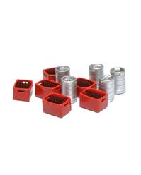 BARRILES DE CERVEZA (5 uds) + CAJAS DE BOTELLAS ROJAS (6 uds)