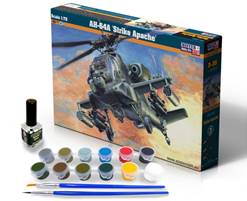 AH-64A STRIKE APACHE, CON PINTURAS, PEGAMENTO Y PINCELES