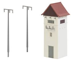 EDIFICIO CON  TRANSFORMADOR ELECTRICO CON POSTES (4,4 x 4,1 cm)