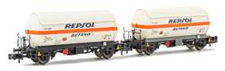 RENFE SET DE 2 VAGONES CISTERNA BLANCO/NARANJA, REPSOL BUTANO
