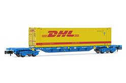 RENFE VAGON MMC AZUL C0N 1 CONTENEDOR DE 40 PIES DHL