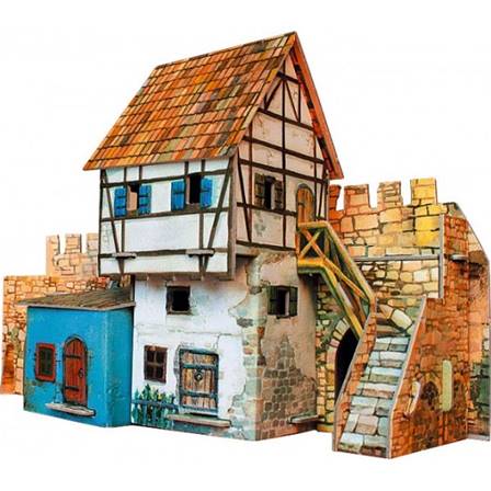 CASA-MURALLA DE LA CIUDAD MEDIEVAL, CARTÓN RESISTENTE POLICROMADO