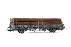 RENFE VAGON DE MERCANCIAS TELEROS GRIS CON CARGA DE TRONCOS (162 mm)